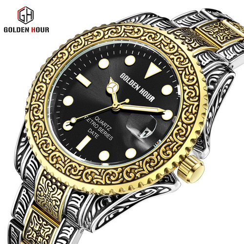 GH132 New Model Cross-Border Classic Quartz Men's Watch, Waterproof Steel Strap, Export Watch, Retro Watch