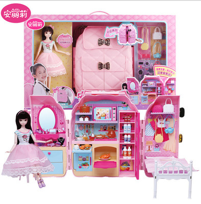 安丽莉背包公主娃娃化妆台衣橱过家家玩具礼盒女孩生日礼物玩具|ms