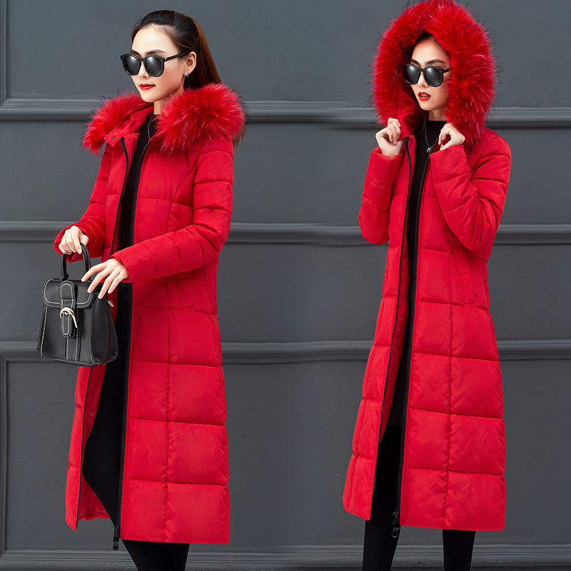 Cotton women autumn and winter New Korean version of the extended knee Warm jacket cotton suit female plus size loose solid color fur collar cotton jack_voghion.com