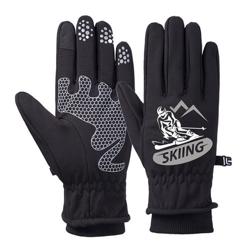 Customized ski gloves winter waterproof outdoor warm composite fleece windproof and coldproof touch screen printing custom LOGO