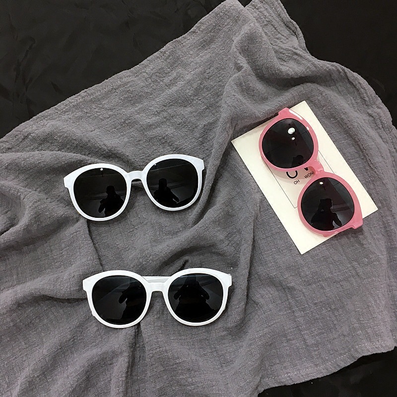 Korean-style Harajuku Sunglasses Women's Retro Round-frame Sunglasses Off-white Frame Face-fixing Jelly Powder Glasses