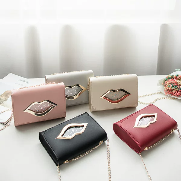 Small Bag 2025 K-Style New Red Lips Women's Bag Shoulder Crossbody Retro Cover Mobile Phone Bag Chain Small Square Bag
