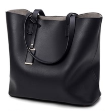 新款超纖皮女包大包包黑色水桶包休閑簡約歐美時尚外貿女士單肩包
