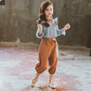时尚女童秋季哈伦裤喇叭袖上衣两件套2020新款中大童时髦潮款套装