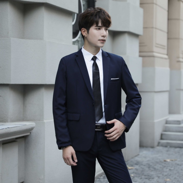 2019 traje de traje casual de color sólido de negocios traje de estilo coreano de los hombres traje slim fit joven novio dama de honor nudo vestido