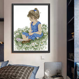 欢乐99十字绣 草地上的小女孩客厅卧室小件自绣布艺品diy材料批发