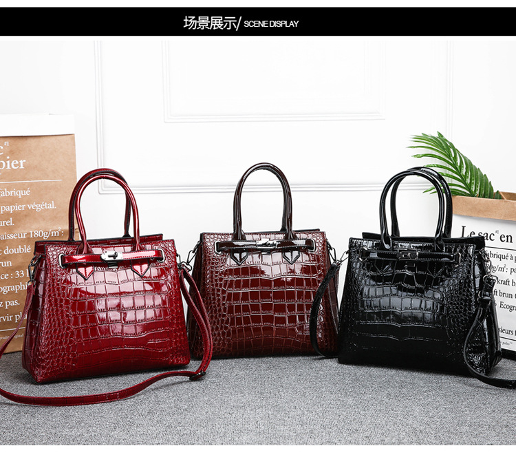 Fashion Crocodile Pattern Glossy Patent Leather Bag Wholesale Nihaojewelry display picture 8