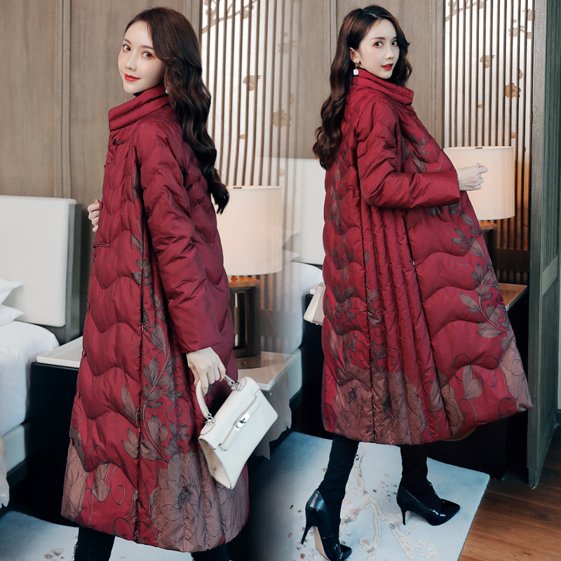 民族风棉衣女2019新款中长款过膝显瘦复古羽绒棉服中国风冬季棉袄|ms