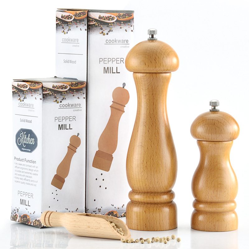 Wooden Pepper Mill Manual Grinder Black Pepper Sea Salt