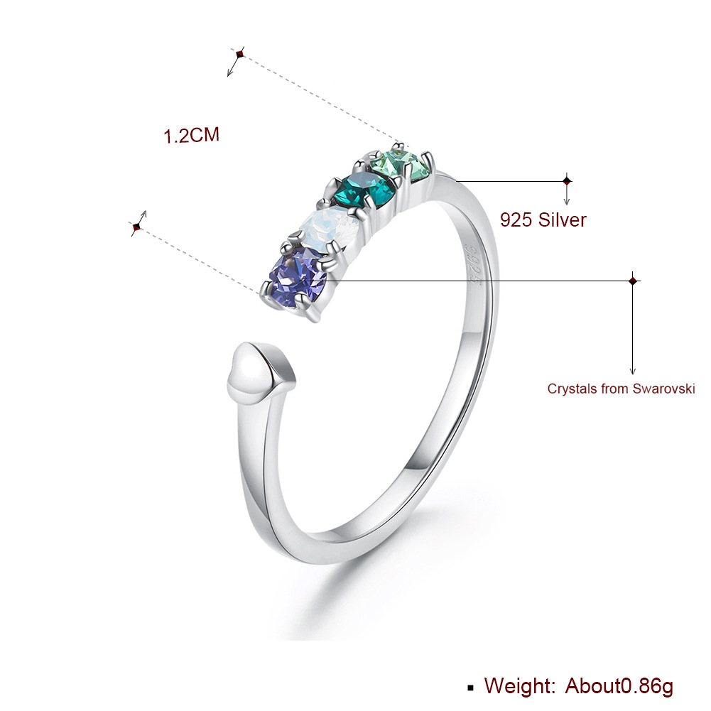 Simple Style Heart Shape Sterling Silver Inlay Zircon Open Ring 1 Piece