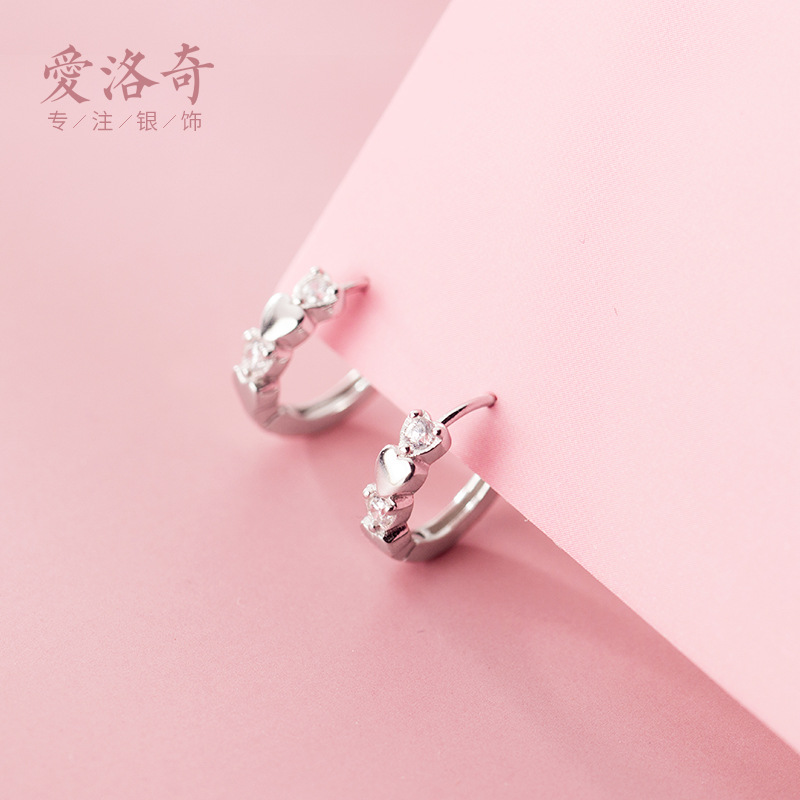 Aloch s925 Pendientes de plata esterlina con incrustaciones de diamantes en forma de corazón Pendientes de corazón de melocotón de amor geométrico dulce y simple G3863