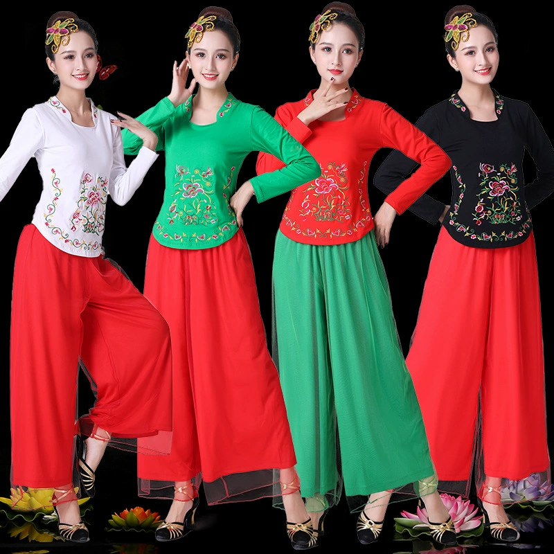 Квадратная танцевальная Этническая одежда с длинным рукавом, женский новый хлопковый костюм, этническая танцевальная одежда, одежда для выступлений, весенняя одежда