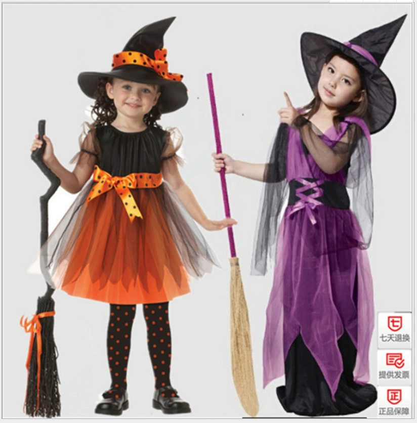 Трансграничный Детский костюм на Хэллоуин 2019, европейский и американский детский косплей, костюм для выступления ведьмы
