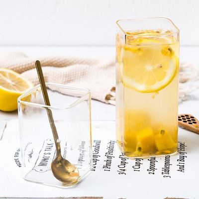 耐热高硼硅玻璃水杯定制logo创意四方水杯 家用冷饮杯果汁饮料杯