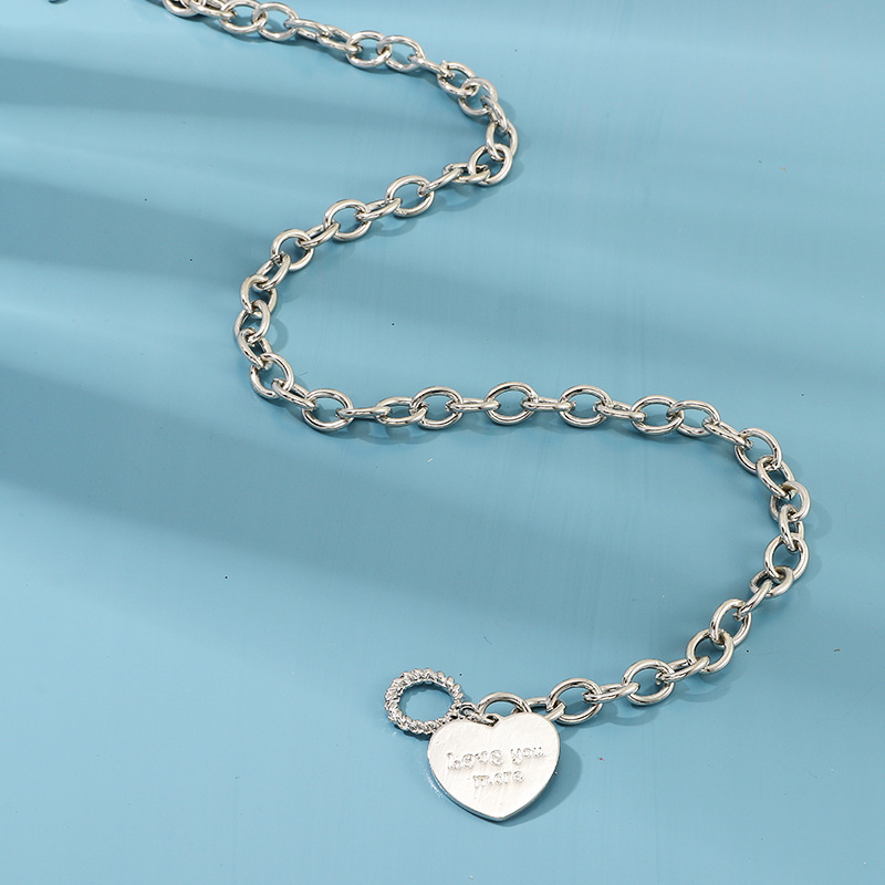 Silver Chain Love Circle Letter Love You More Necklace display picture 3