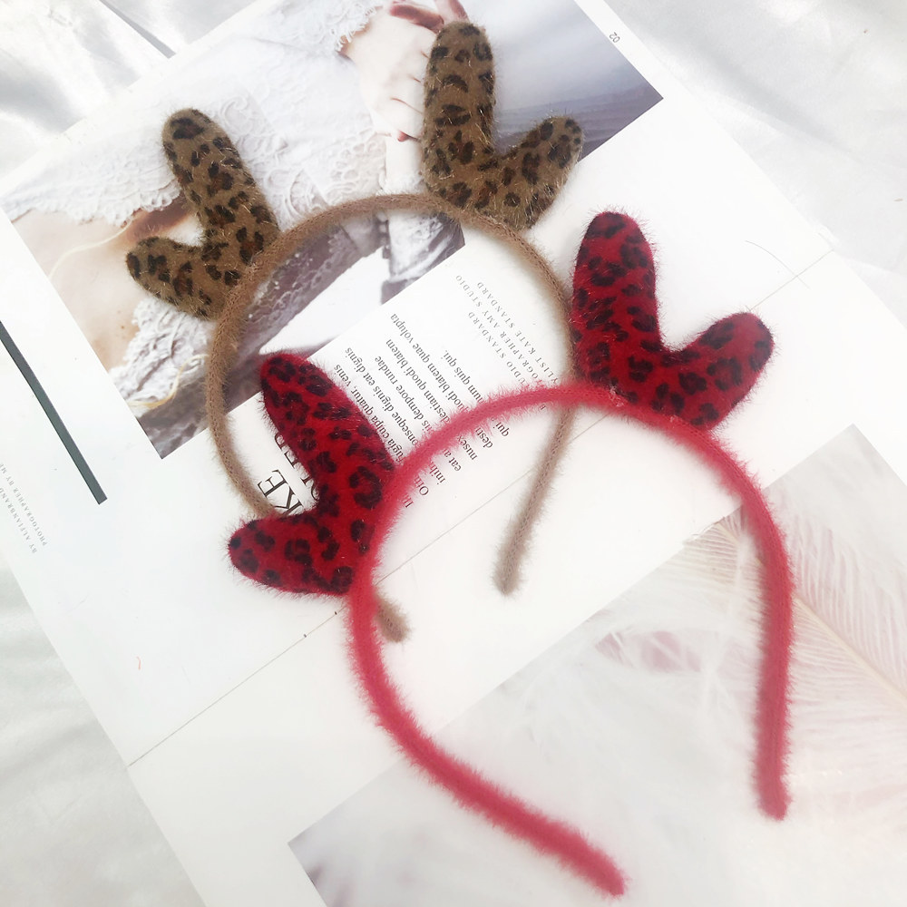 Antlers Christmas Leopard Print Headband display picture 6