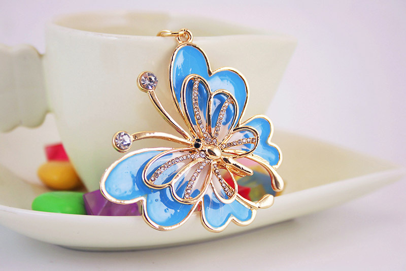 40g Weight Birthday Occasion Metal Material Father'S Day Festival Butterfly Pattern Unisex Gender Blue Color Diamond Craft Small Gift Colorful Butterfly Insect Women's Keychain 7