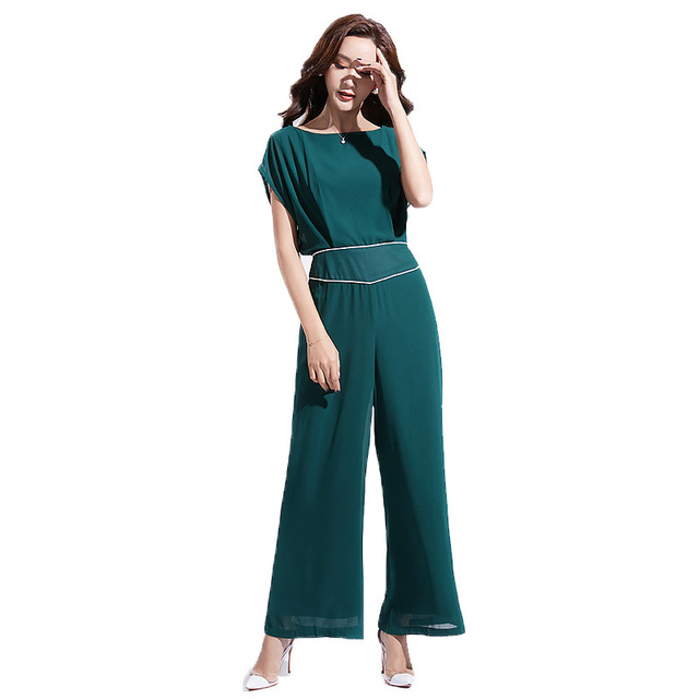 Summer New Round-collar Slim-waisted Tie with Broad-legged Pants 