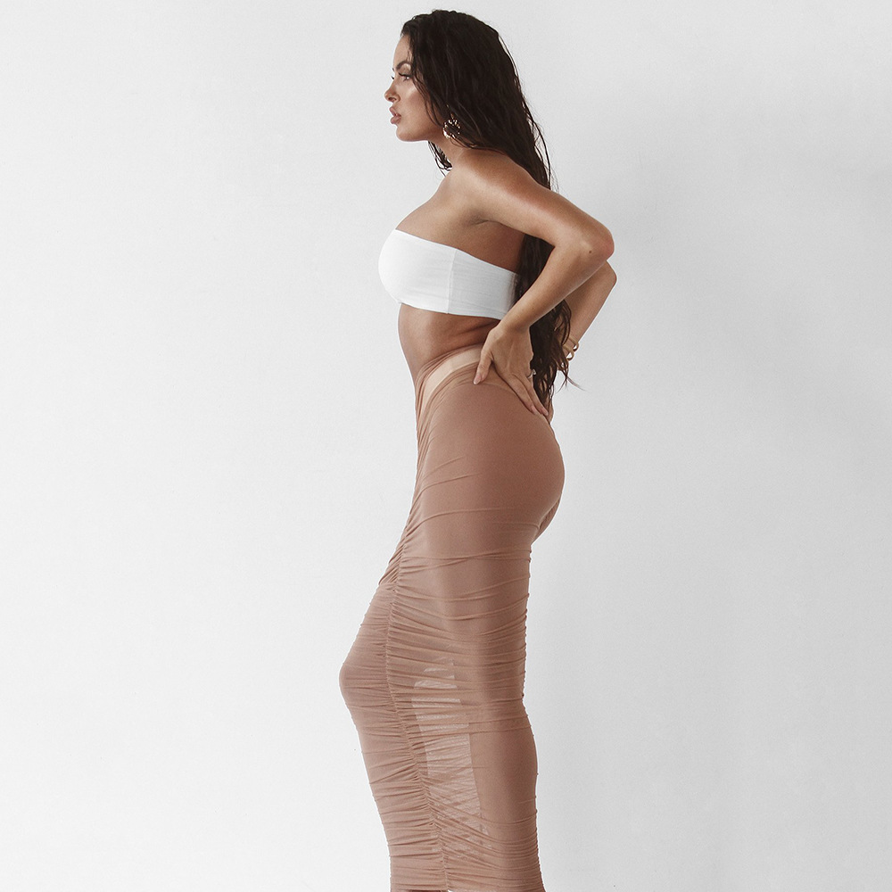 slim pleated mesh beach skirt  NSYBN44403