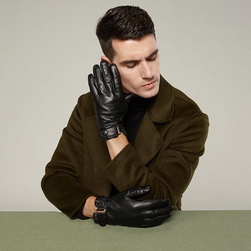 男士冬季真皮手套保暖加绒加厚骑行摩托车开车薄款触摸屏羊皮户外