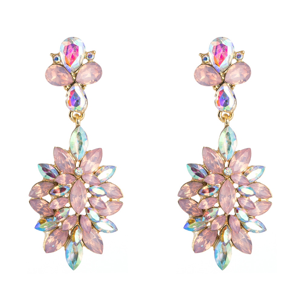 Européen Et Américain Ins Nouveau Boucles D'oreilles À La Mode Alliage En Forme De Fleur Super Brillant Coloré Strass Boucles D'oreilles Longues display picture 18