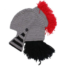 2024外贸爆款欧美创意红冠罗马帽 手工编织搞怪骑士造型针织帽子
