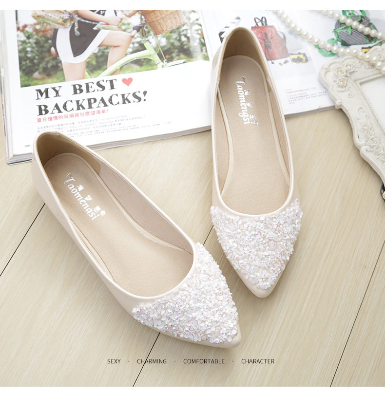 Giày bệt nữ mũi nhọn miệng nông đính sequin và đá pha lê, đế mềm nhẹ nhàng — Màu mơ, Màu đen chi tiết 14