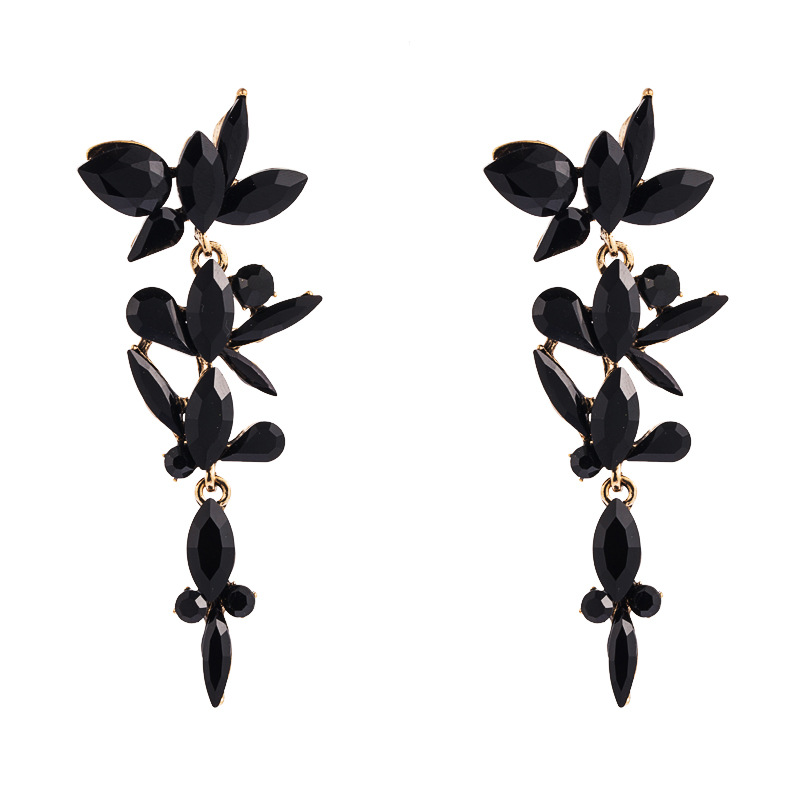 Jewelry Earrings Long Leaves Rhinestones Similan Fashion Long Tassel Earrings Women display picture 1