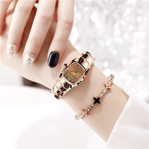 Women's Watch Coffee Gold Luminous Waterproof Steel Band Fashion Student Watch Square Quartz Watch Women's Watch Wholesale