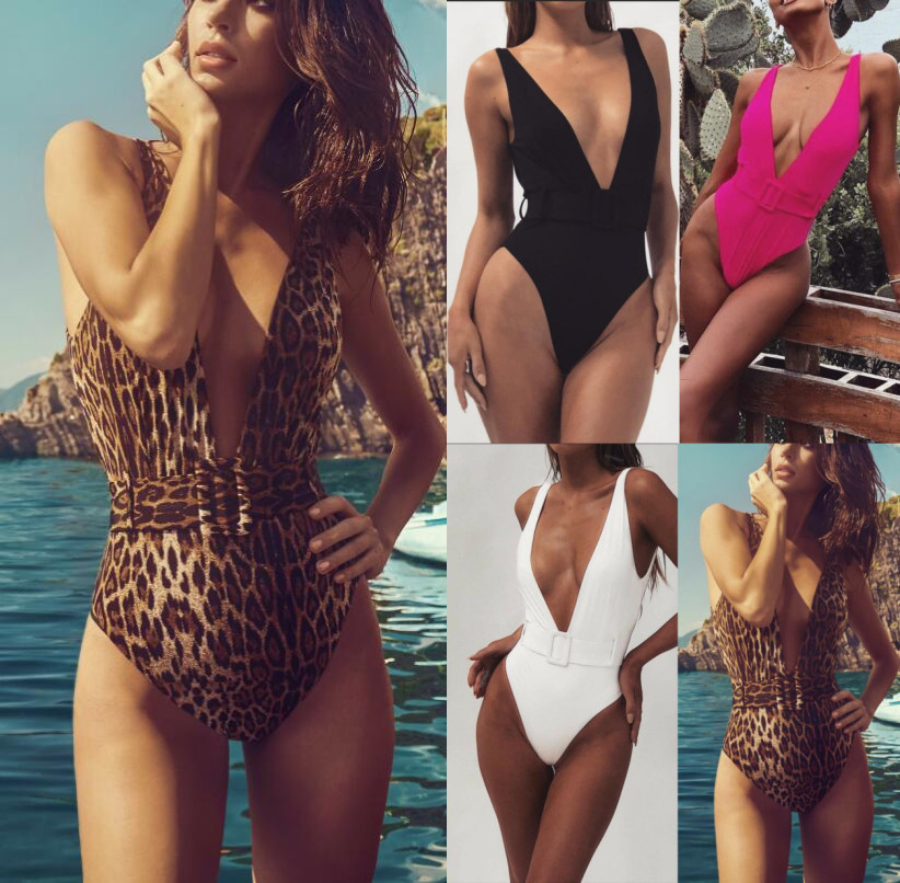 Leopard Print Belt Buckle One-Piece Swimsuit NSDA72668