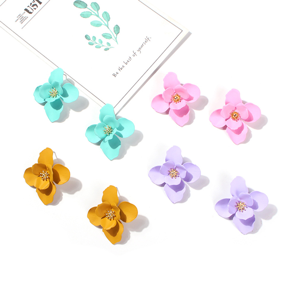 New Fashion Double Petal Alloy Earrings Pop Fluorescent Earrings Wholesale display picture 7