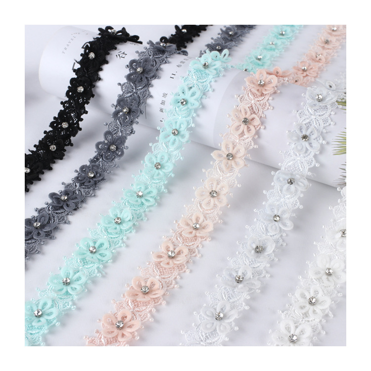 新款钉珠花边 花边带水溶花边 网底镂空亮钻手工辅料花边