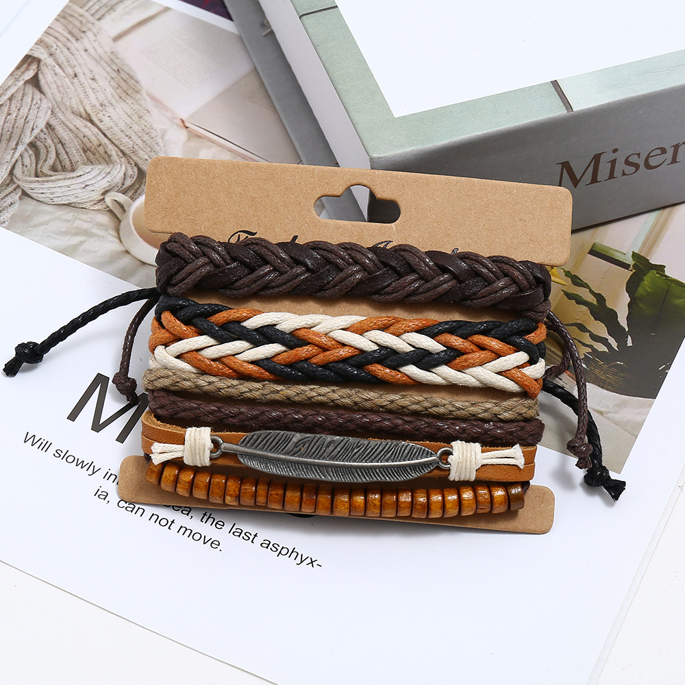 New retro woven leather bracelet simple diy multiple combination three-piece leather bracelet