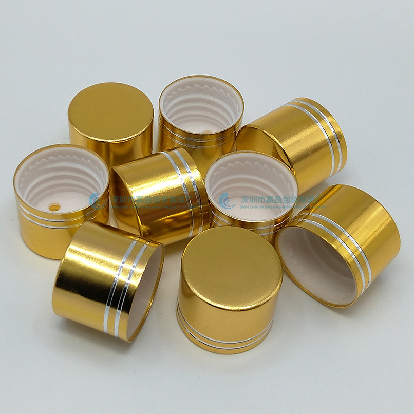 现货18牙电化铝盖 金色双切线盖 玻璃瓶盖 精油瓶盖 化妆品瓶盖子