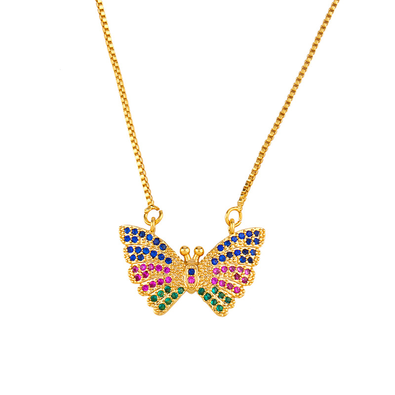 Ins Populaire Nouvelle Lettre D'amour Collier Internet Celebrity Même Style Coréen Papillon Incrusté Couleur Diamant Pendentif Clavicule Chaîne Nkp79 display picture 2