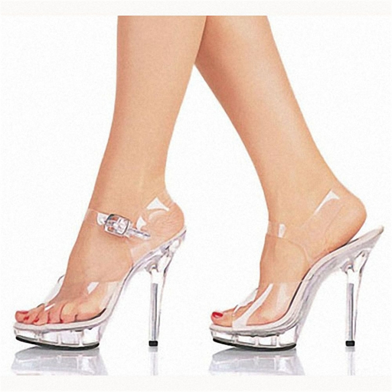 Entrega de una pieza 13cm de tacón alto zapatos de mujer Sandalias transparentes discoteca etapa pasarela zapatos de cristal