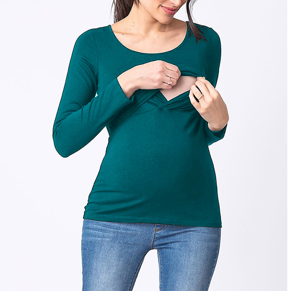 Long Sleeve Round Neck Solid Color Breastfeeding Maternity Wear NSHYF116737
