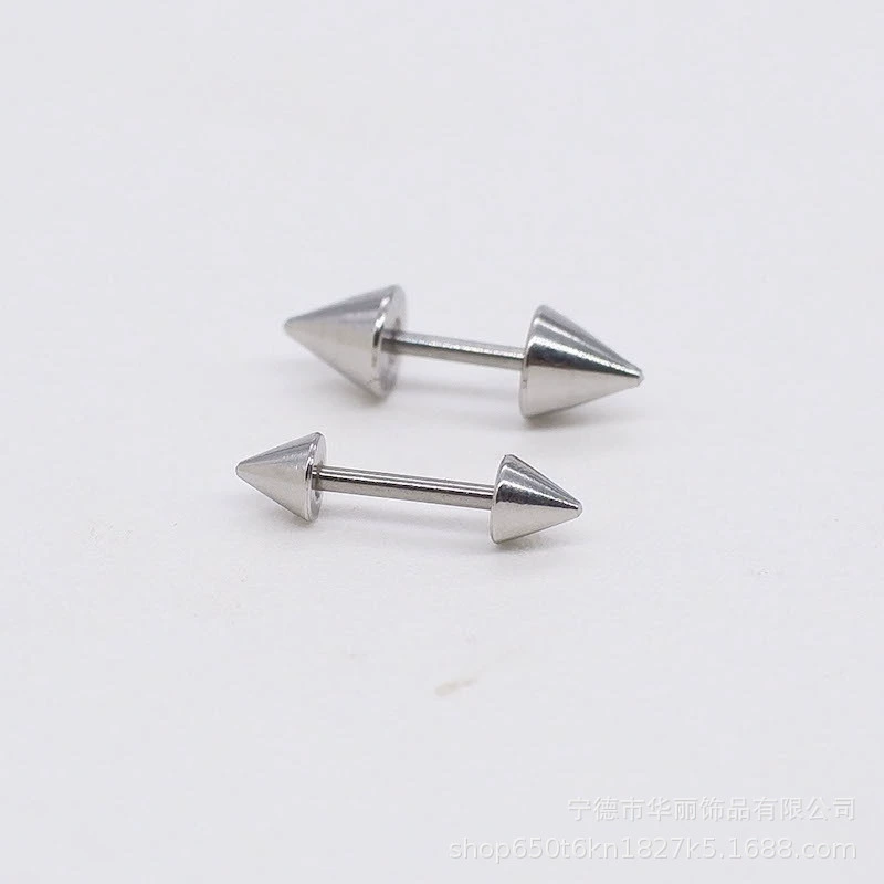 Серебряные серьги-конусы из нержавеющей стали C-подошвовые иглы тонкие наконечники простые плоские головки маленькие серьги женские женские