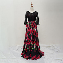 外贸加工来图订制跨境欧美大码女装晚礼服长款蕾丝大摆印花连衣裙