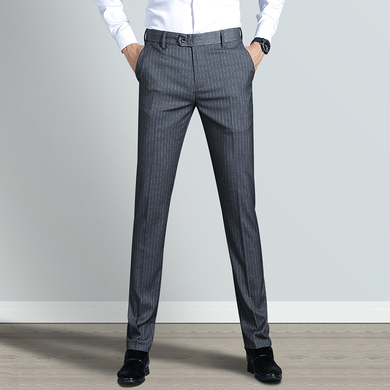 Western pants men's slim suit trousers business casual straight decorative men go to work four seasons Korean version of thin section suits