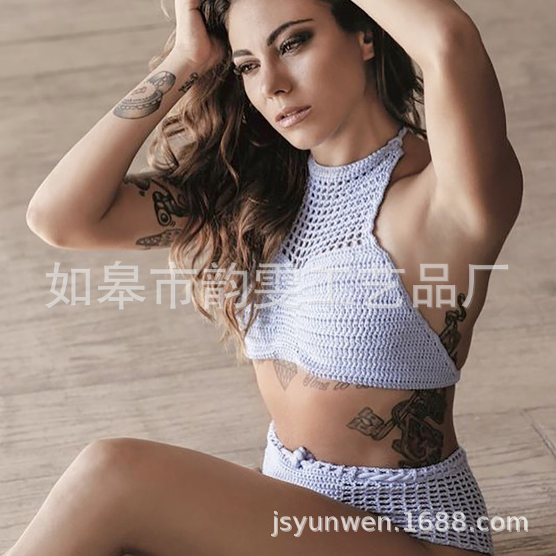 yunweny北欧新款跨境欧美比基尼女士温泉泳衣针织泳装手钩沙滩装