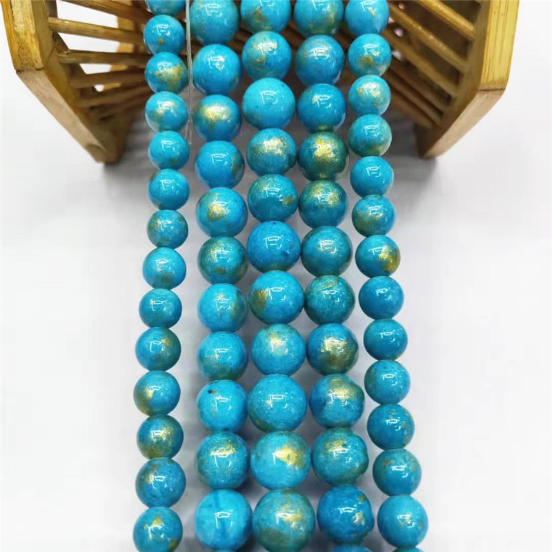 Wholesale of semi-finished products of crystal jewelry, gold-colored jade loose beads, DIY blue Persian jade bead jewelry and matching beads, factory direct sales detail image 7