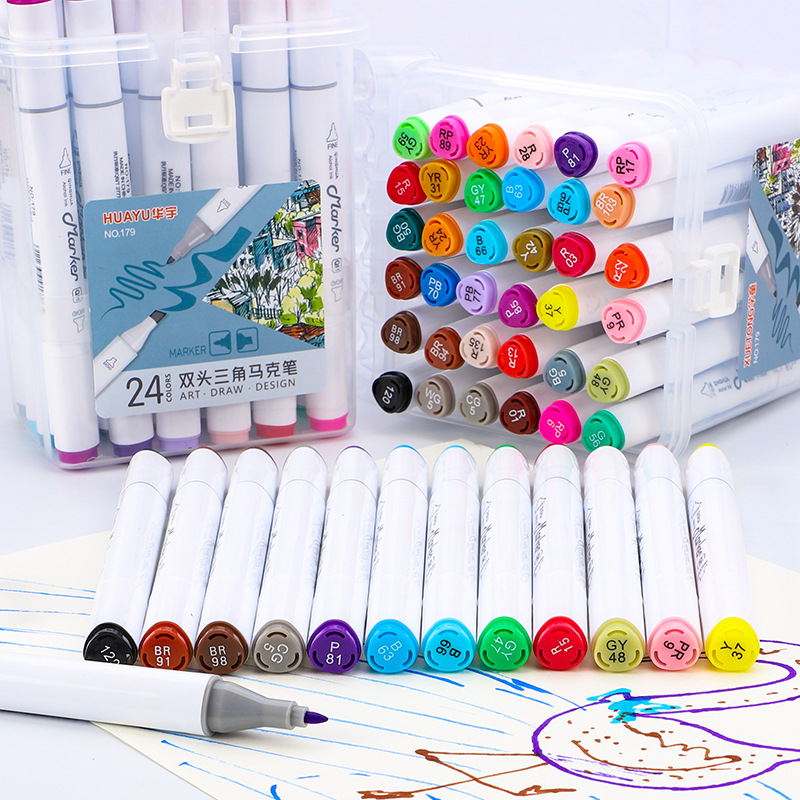 学童179涂鸦设计动漫油性彩色双头马克笔小学生水彩笔美术绘画笔