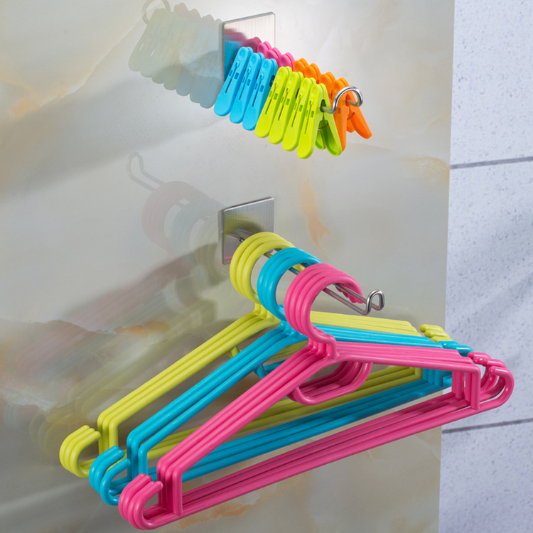 免打孔壁挂304不锈钢衣架收纳神器夹子衣架收纳架