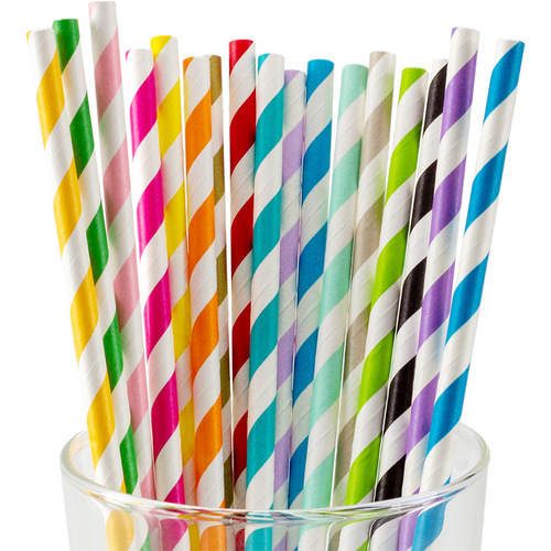 Cross-border new product striped paper straws coffee milk tea thick color food grade degradable disposable straws custom-made