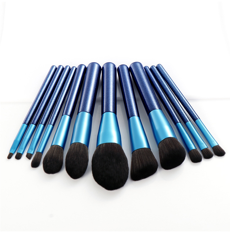 New Blue 12 Pcs Transparent Wooden Handle Transparent Bag Makeup Brush Set display picture 5