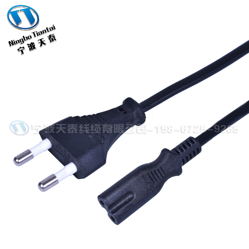 韩国电源线插头 韩标 亚洲 KC KTL两芯扁插 0.75平方 PVC 8字尾