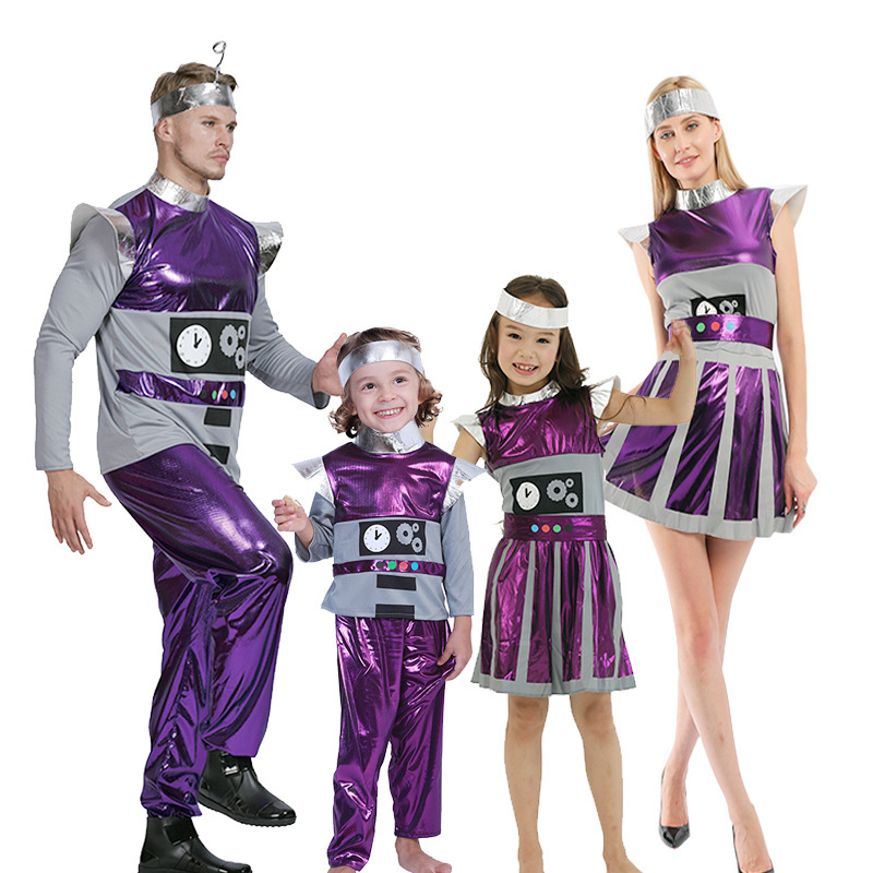 purple alien Halloween party cosplay dress cute robot family groups play a stage performance clothing