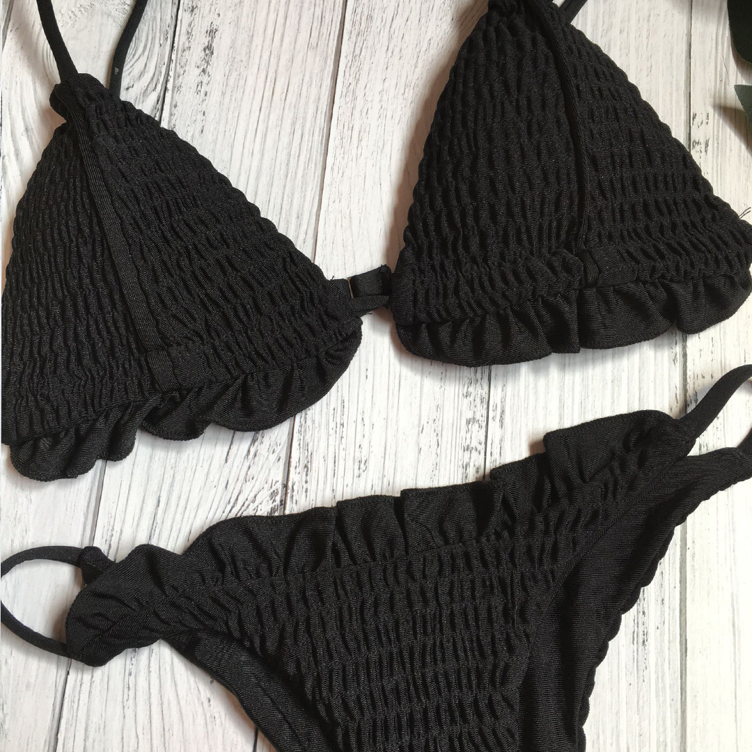 sexy pleated triangle bikini swimsuit  NSZO19867