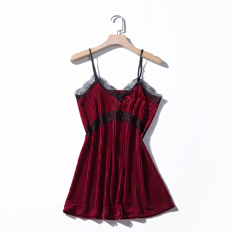 Korean women's Velvet sexy pajamas with suspenders four-piece suit NSMR7793
